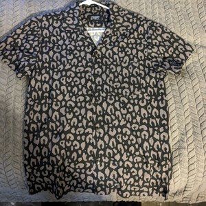 Straight to hell button up grey leopard print shirt
